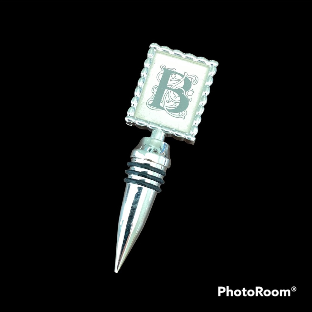 NIB Cypress Home Monogram B Handcrafted Wine Bottle Stopper Silver Black | gift